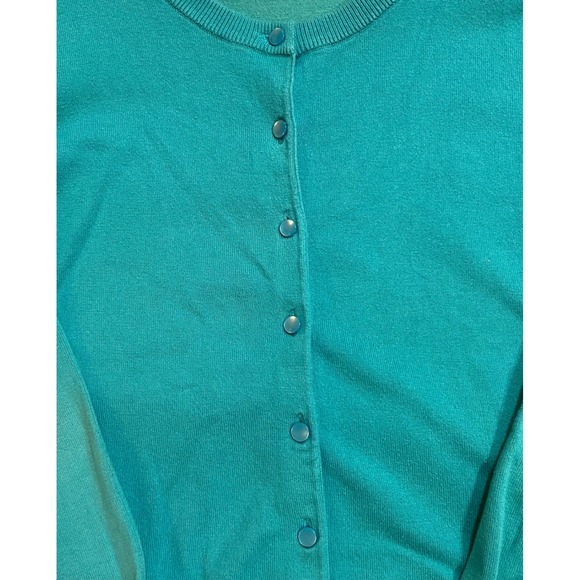 Talbots Petite Teal Green Pima Cotton Button Front Cardigan Sweater Size S - Picture 7 of 9